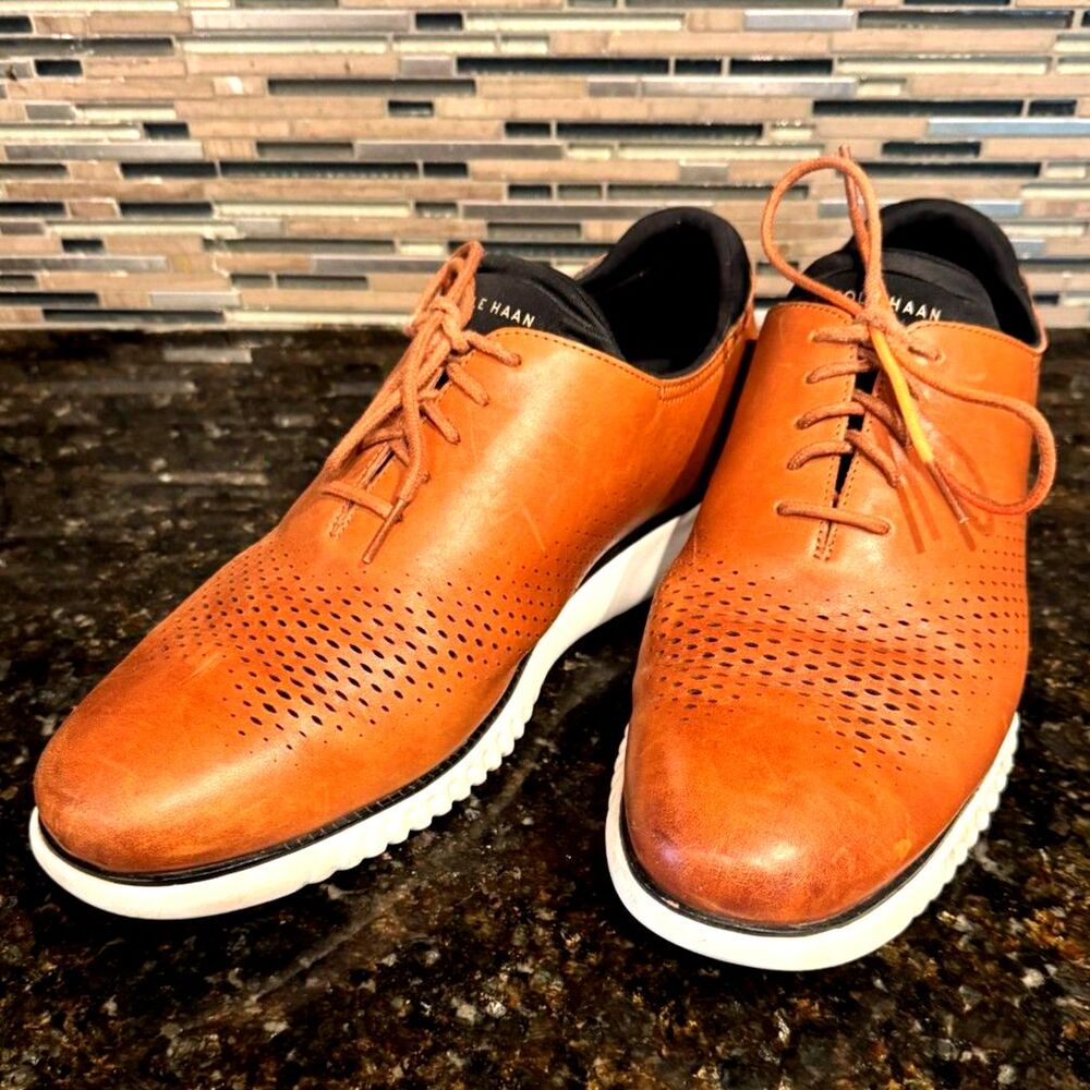 Cole Haan Men's Zerogrand Laser Cut Wingtip Oxfords in British Tan Size 12W